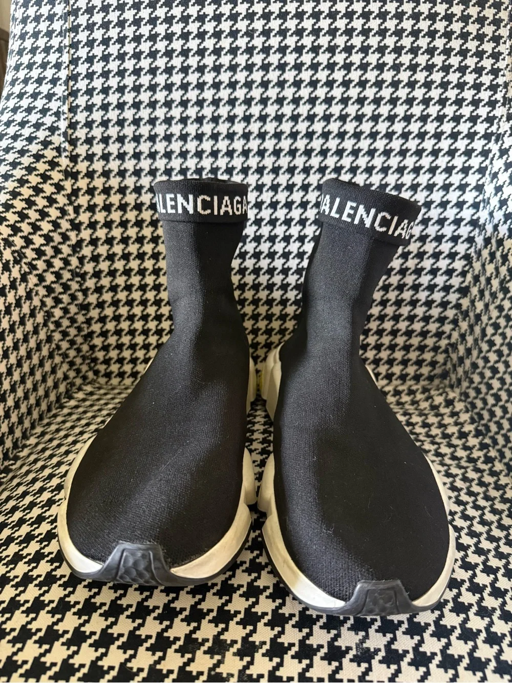 Balenciaga Black Sock Sneaker with White Sole and Neon Yellow Accents